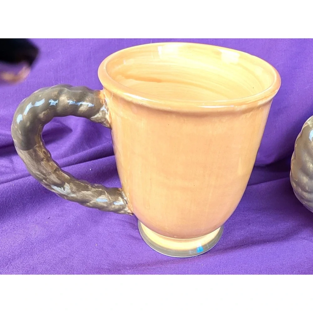 Gibson BISTRO ITALIA 2 Mugs Olive Branch Rope Handles Hand Painted 16oz